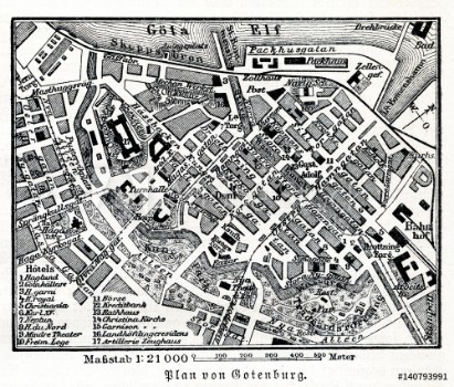 Picture of Map of Gothenburg Gteborg Sweden from Meyers Lexikon 1895 7784